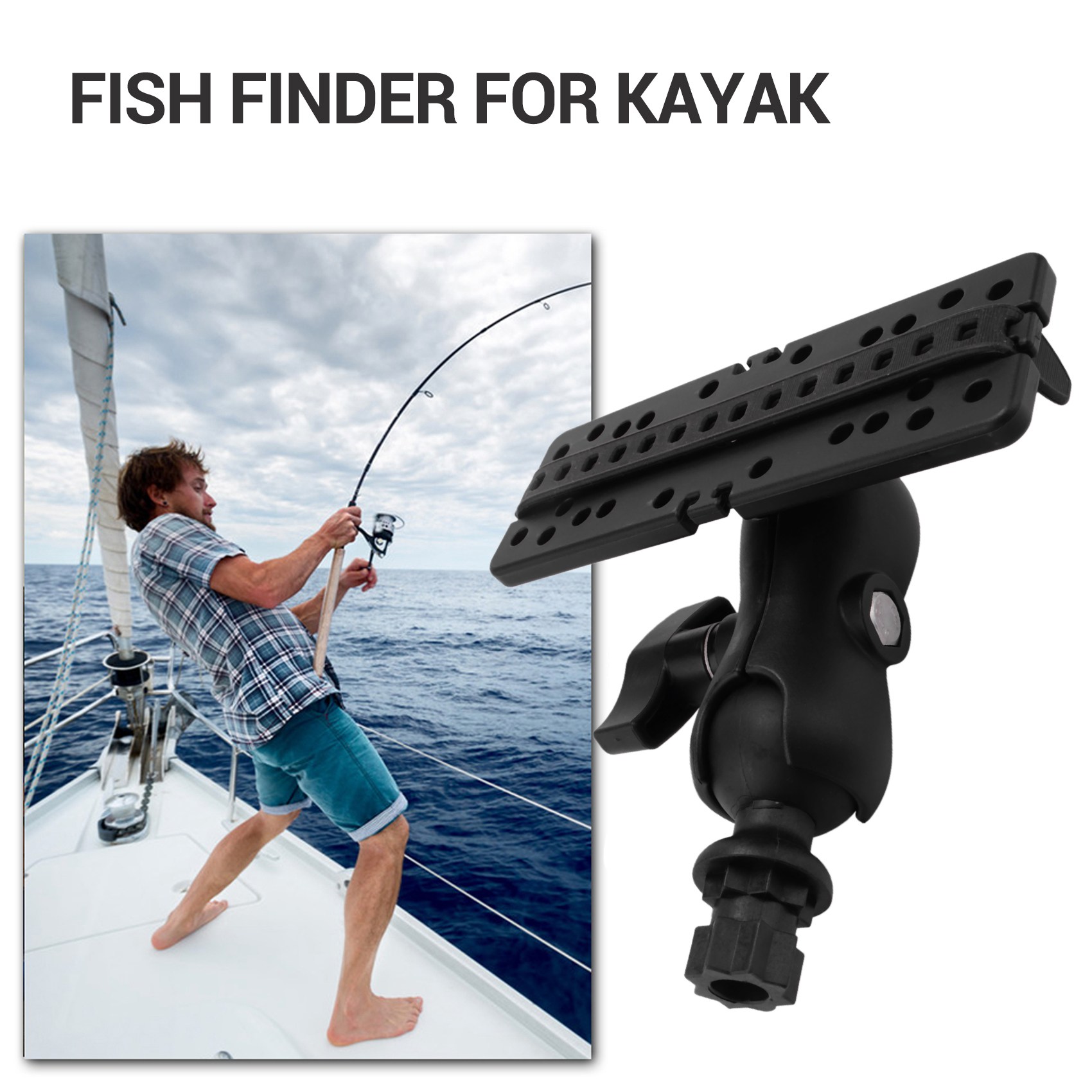 Fish Finder Mount - NALFI製ボールマウント（魚群探知機対応、汎用マウントプレート付き）、カヤック用アクセサリー、内側六角形ベース